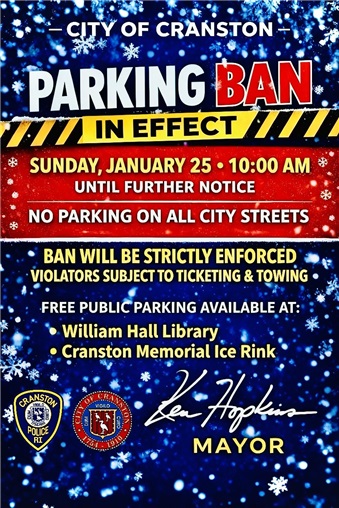Citywide PARKING BAN - Winter Storm Event - 1/25/26 10:00 until further notice